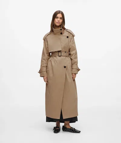Karl Lagerfeld Funnel Neck Trench Coat In Brown