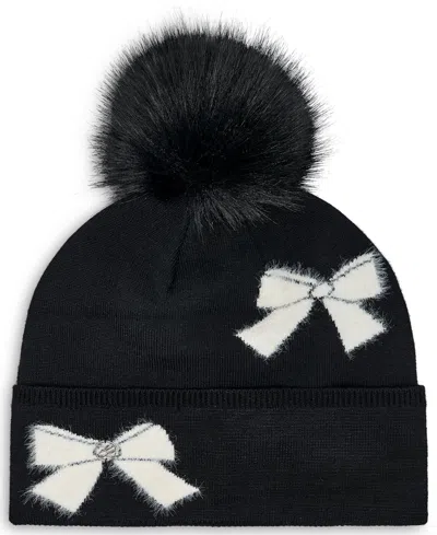 Karl Lagerfeld Fuzzy Bows Beanie Hat In Black