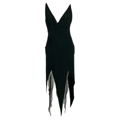Pre-owned Karl Lagerfeld F/w 1993  Dark Green Backless Halter Point Hem Chiffon Dress 38it