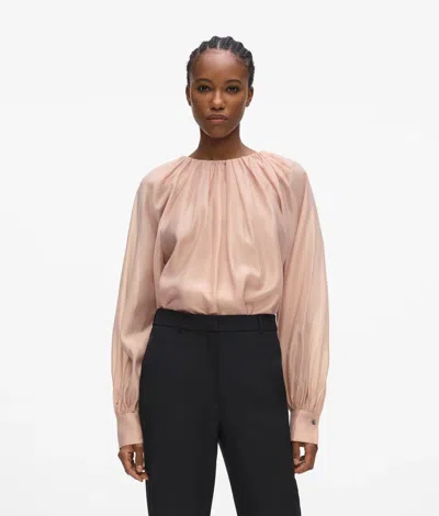 Karl Lagerfeld Gathered-neck Long-sleeve Blouse In Pink