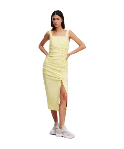 Karl Lagerfeld Gathering-detailed Pencil Midi Dress In Yellow