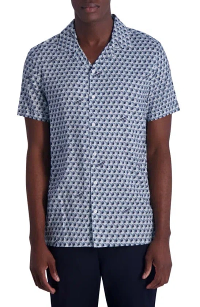 Karl Lagerfeld Geo Print Short Sleeve Button-up Shirt In Blue Multi