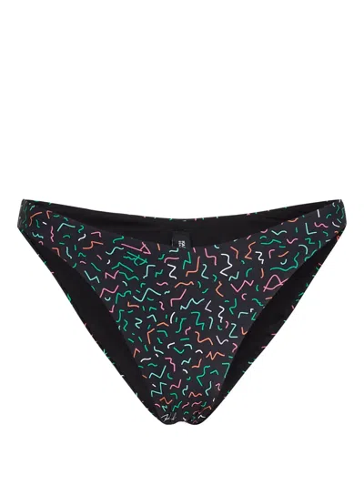 Karl Lagerfeld Geometric-print High-leg Bikini Bottoms In Black