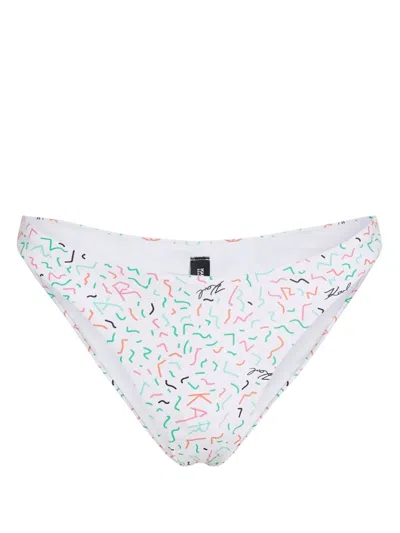 Karl Lagerfeld Geometric-print High-leg Bikini Bottoms In White