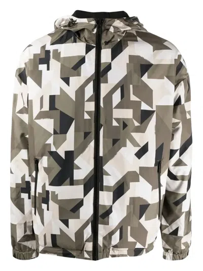 Karl Lagerfeld Geometric-print Hooded Jacket In Green
