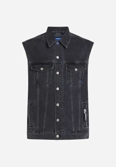 Karl Lagerfeld Gilet Klj Relaxed Denim Vest Print In Black