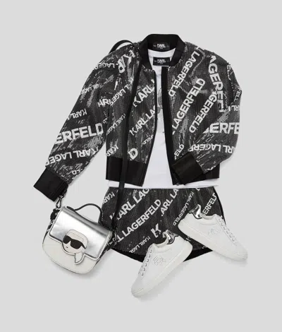 Karl Lagerfeld Girls' Diagonal Logo Sequined Bomber Jacket
