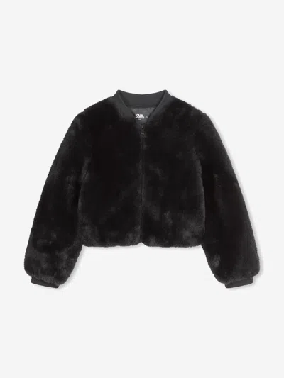 Karl Lagerfeld Kids'  Girls Faux Fur Jacket In Black
