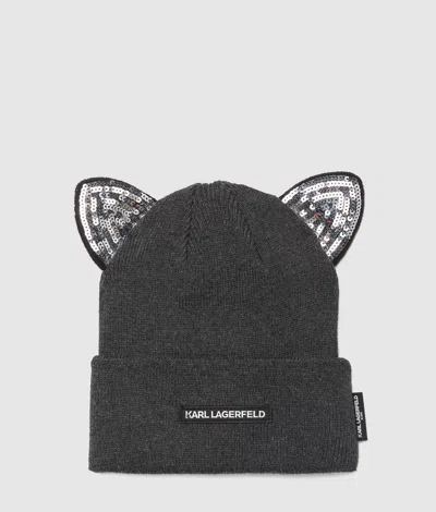 Karl Lagerfeld Girls Ikon Choupette Beanie In Gray