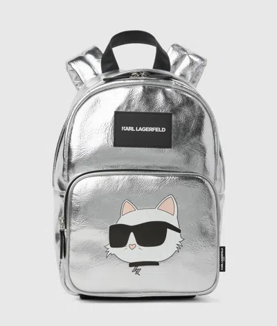 Karl Lagerfeld Girls Ikon Choupette Metallic Backpack In Gray