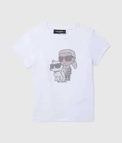 Karl Lagerfeld Girls Ikon Choupette Rhinestone T-shirt In White