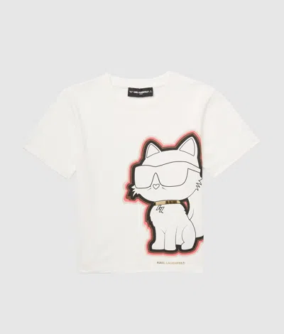 Karl Lagerfeld Girls Ikon Sketch Choupette T-shirt In White
