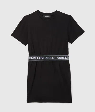 Karl Lagerfeld Kids' Girls Logo Tape T-shirt Dress In Black