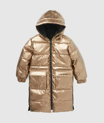 Karl Lagerfeld Girls Reversible Puffer Jacket In Gold