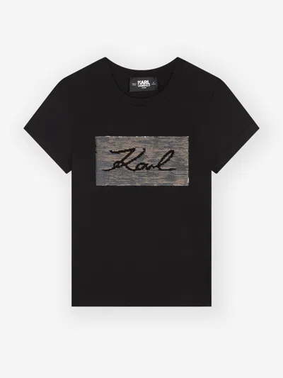 Karl Lagerfeld Babies'  Girls Reversible Sequin Logo T-shirt In Black