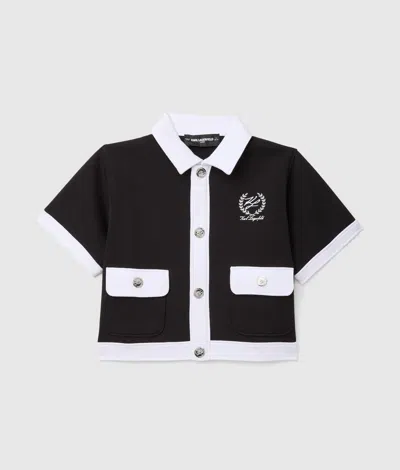 Karl Lagerfeld Girls Short-sleeved Piped Cardigan In Black