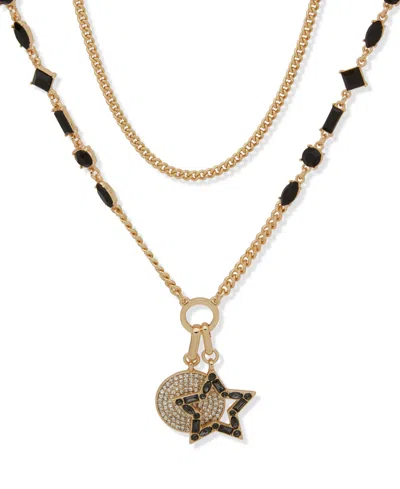 Karl Lagerfeld Glass & Epoxy Stone Gold-tone 2 Row Star Y Necklace
