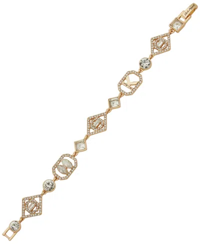 Karl Lagerfeld Glass Crystal Stone Mosaic Logo Flex Bracelet In Gold