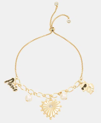 Karl Lagerfeld Glass Pearl Charm Slider Bracelet In White