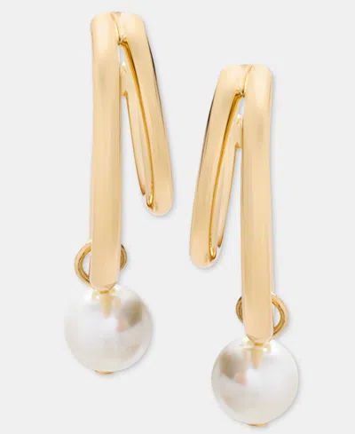 Karl Lagerfeld Glass Pearl Drop Hoop Earrings In White