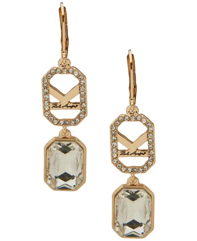 Karl Lagerfeld Glass Stone Double Drop Earrings In Gold