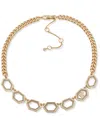 Karl Lagerfeld Glass Stone Extender Logo Pave Frontal Necklace In Gold