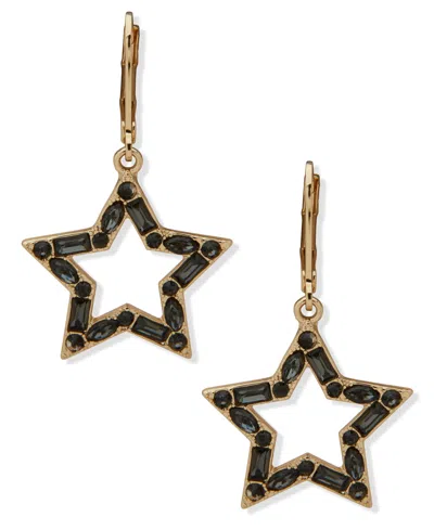 Karl Lagerfeld Glass Stone Gold-tone Star Drop Earrings In Black