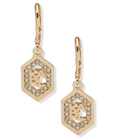 Karl Lagerfeld Glass Stone Logo Pave Drop Earrings In Gold