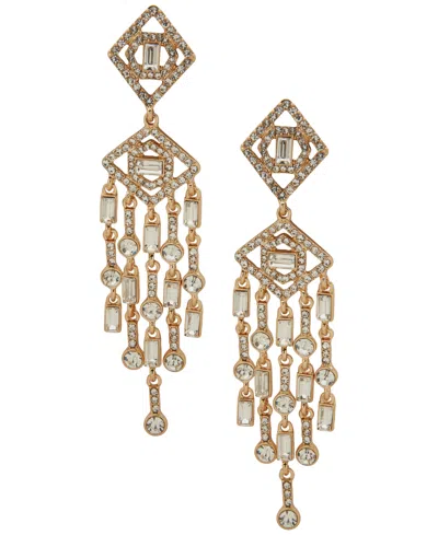 Karl Lagerfeld Glass Stone Mosaic Pave Linear Earrings In Gold