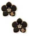 Karl Lagerfeld Glass Stone Orchid Stud Earrings In Black