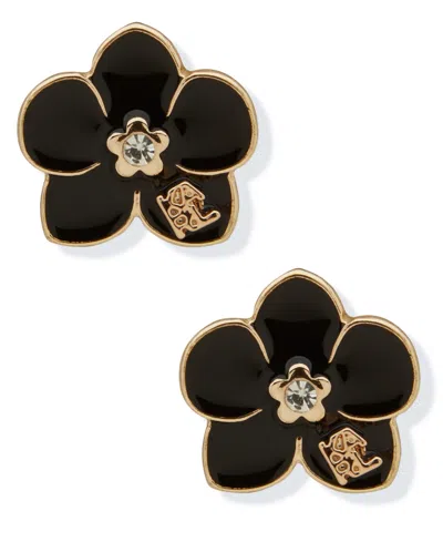 Karl Lagerfeld Glass Stone Orchid Stud Earrings In Black