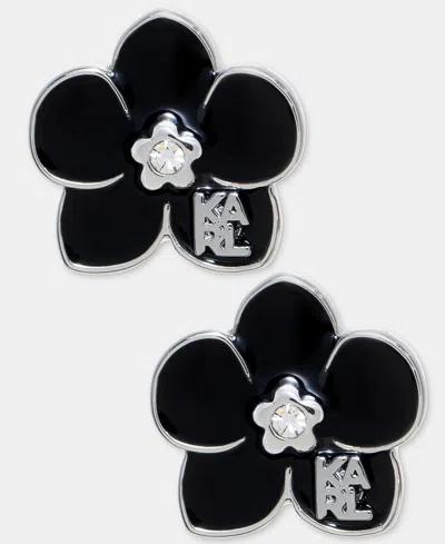 Karl Lagerfeld Glass Stone Orchid Stud Earrings In Black