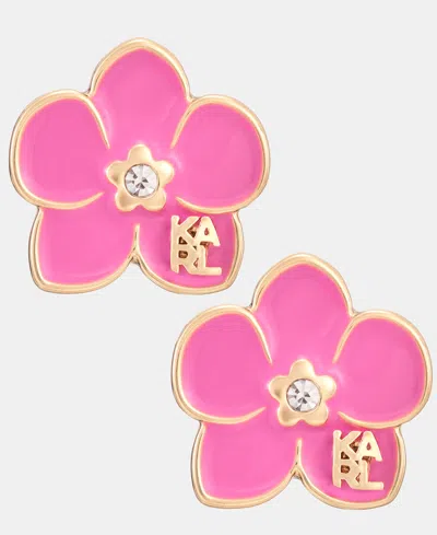 Karl Lagerfeld Glass Stone Orchid Stud Earrings In Pink