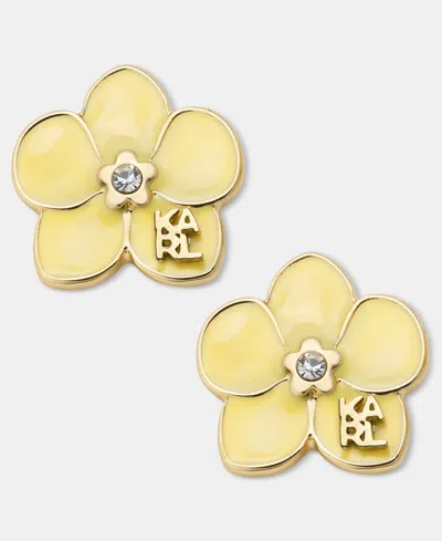 Karl Lagerfeld Glass Stone Orchid Stud Earrings In Gold