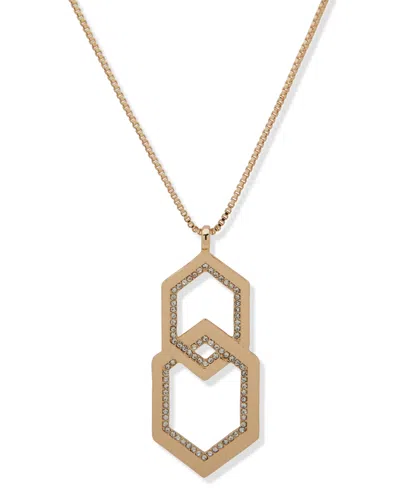 Karl Lagerfeld Glass Stone Pave Crystal Pendant Necklace In Gold
