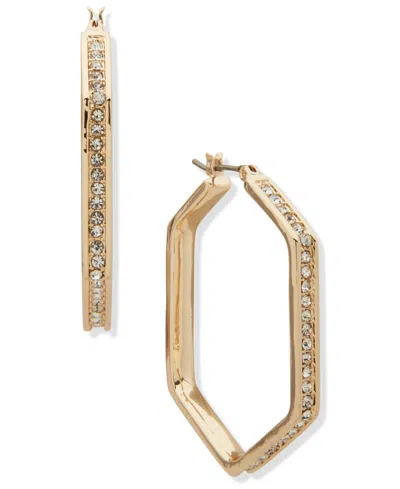 Karl Lagerfeld Glass Stone Pave Hoop Earrings In Gold