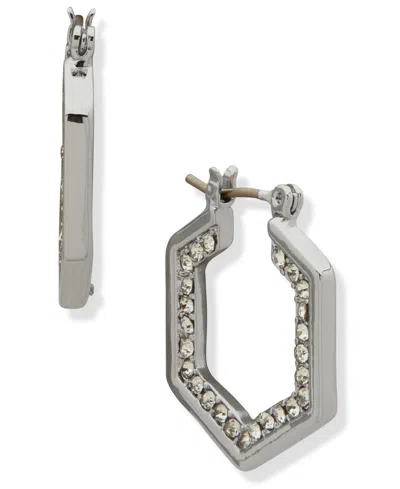 Karl Lagerfeld Glass Stone Pave Hoop Earrings In Silver