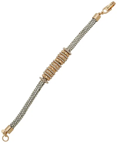 Karl Lagerfeld Glass Stone Pave Tube Chain Flex Bracelet In Gold