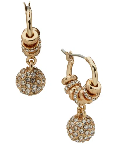 Karl Lagerfeld Glass Stone Rondelle Fireball Drop Hoop Earrings In Gold