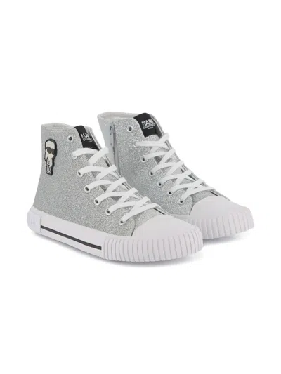 Karl Lagerfeld Kids' Glitter Appliqué Sneakers In Silver
