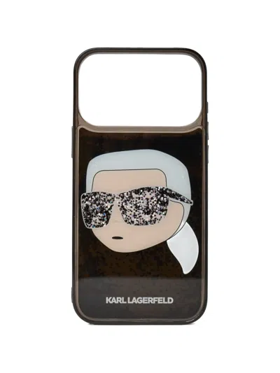 Karl Lagerfeld Glitter Graphic Iphone 17 Pro Case In Black