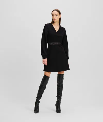 Karl Lagerfeld Glitter Karl Logo Tape Sweat Dress In Black