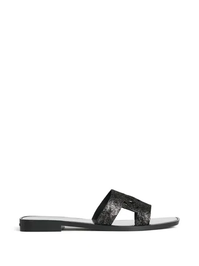 Karl Lagerfeld Glitter-effect Cut-out Slides In Black