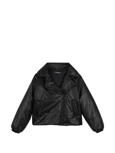 Karl Lagerfeld Kids' Glitter-effect Quilted Jacket In Black
