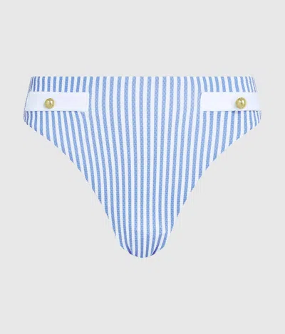 Karl Lagerfeld Gold Button High Waist Bikini Bottoms In Blue