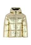 Karl Lagerfeld Gold Down Jacket For Girl With Logo In Neutral