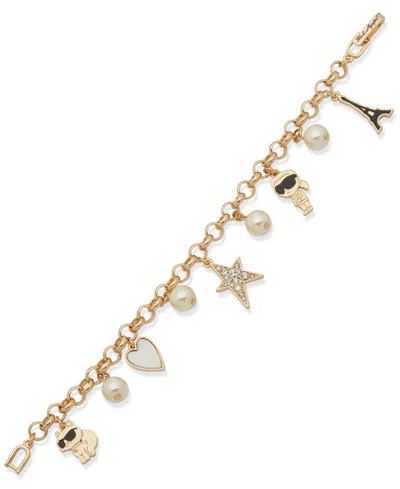 Karl Lagerfeld Gold Imitation Pearl Charm Flex Bracelet