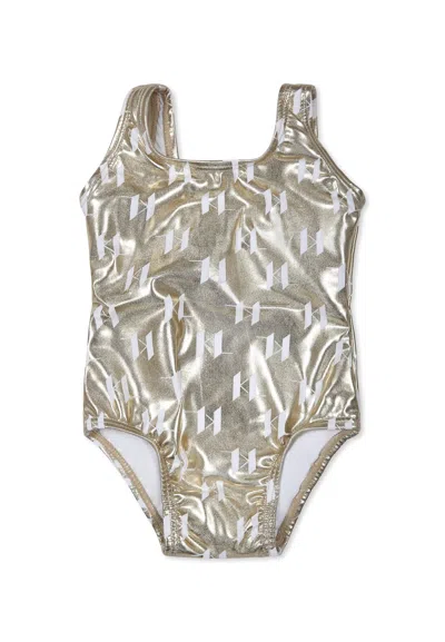 Karl Lagerfeld Kids' Gold Swimsuit For Baby Girl With Logo In Gray