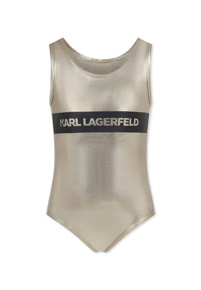 Karl Lagerfeld Kids' Gold Swimsuit For Girl With Logo
