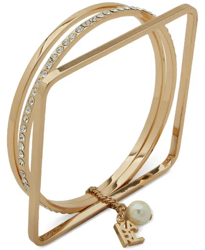 Karl Lagerfeld Gold-tone 3-pc. Set Crystal Logo Bangle Bracelet
